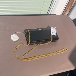 NWT Black Clutch with Gold Chain